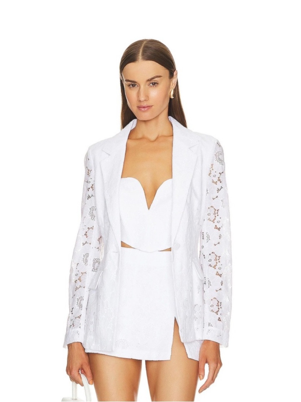 Amanda Uprichard Herald Notch Collar White Lace Illusion Sleeve Blazer size XS